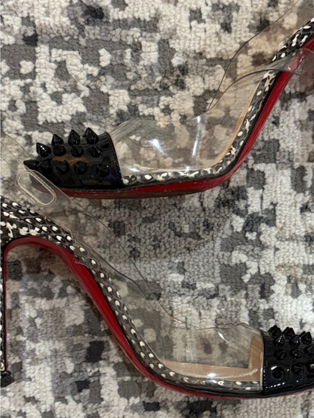 SNAKESKIN Peep-Toe High Heels with Black Studded Toe Christian Louboutin